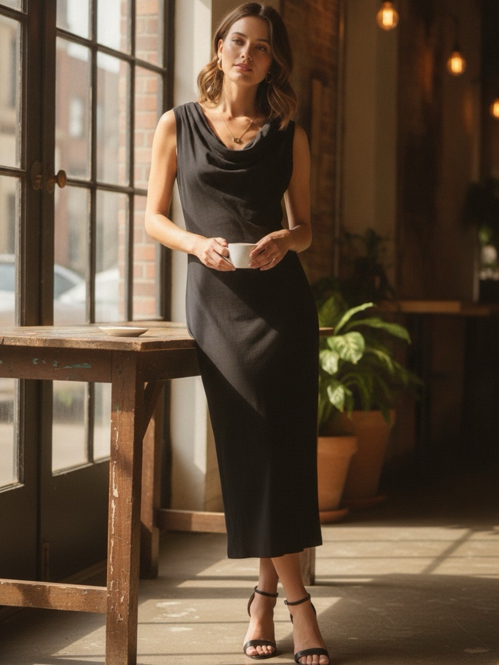 FIG Safari Black Jersey Midi Dress 
Size Small